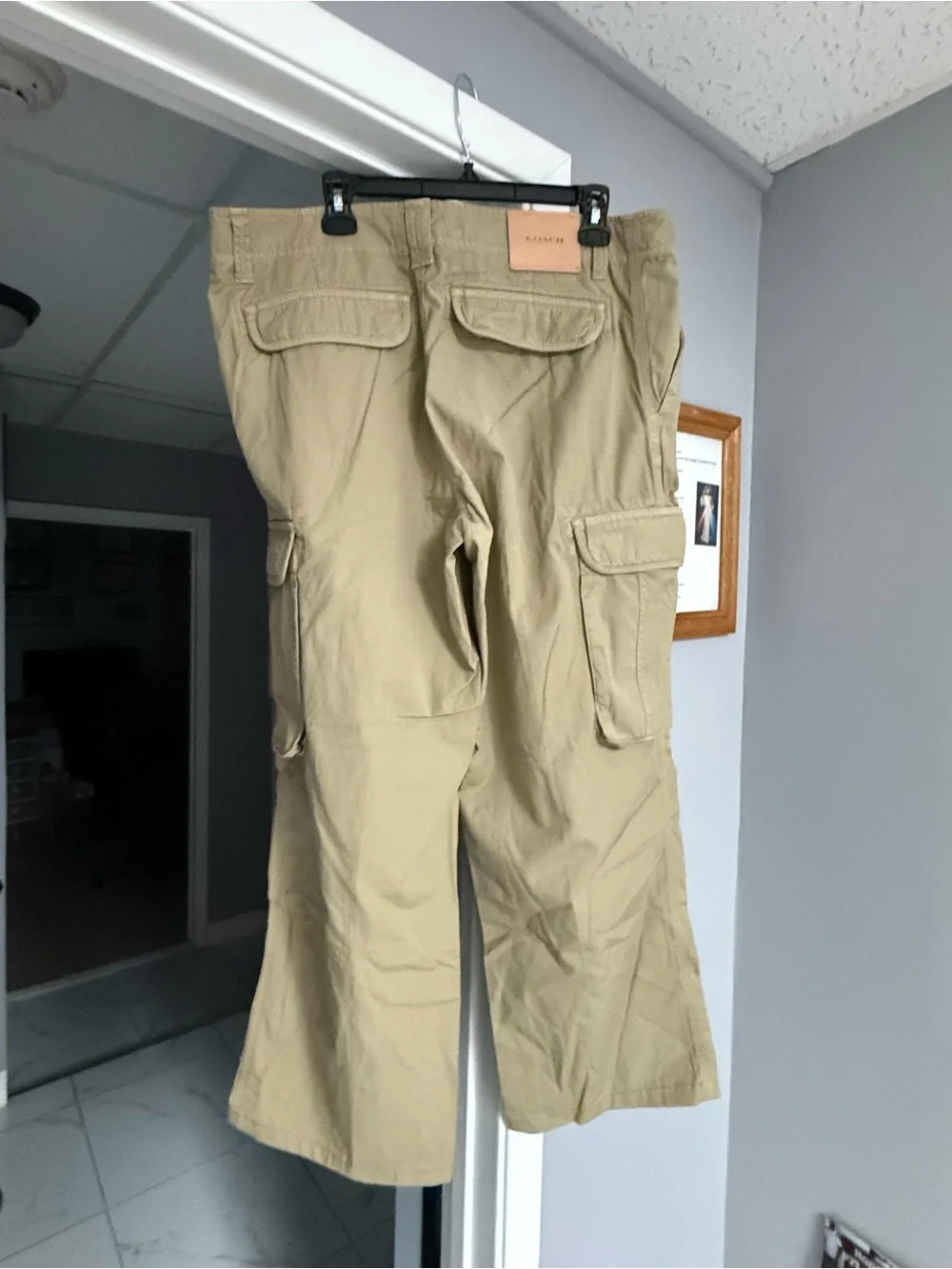 Coach Men's Khaki Cargo Pants with Flap Pockets
